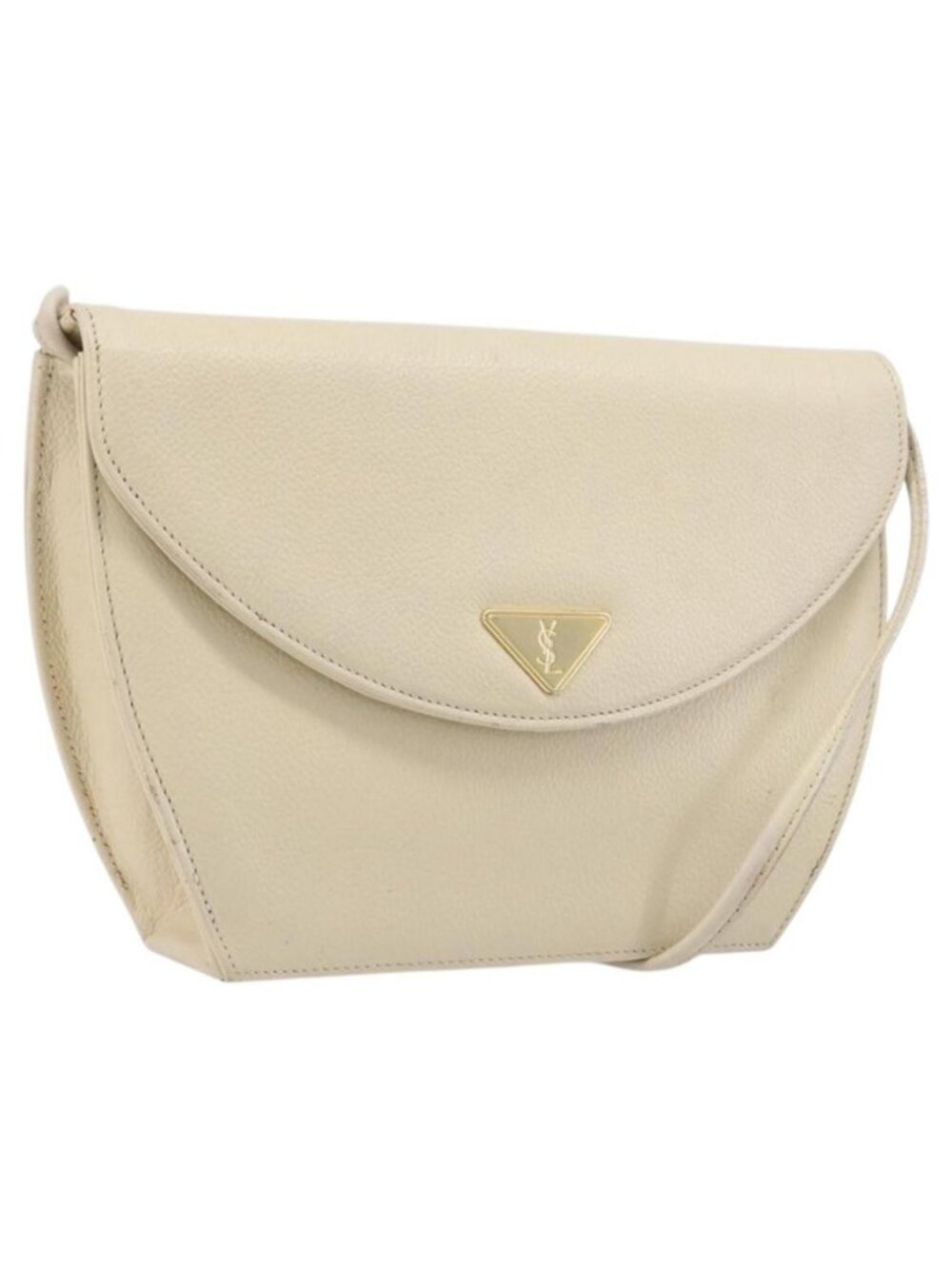 Authentic SAINT LAURENT Shoulder Bag Leather Ivory Gold